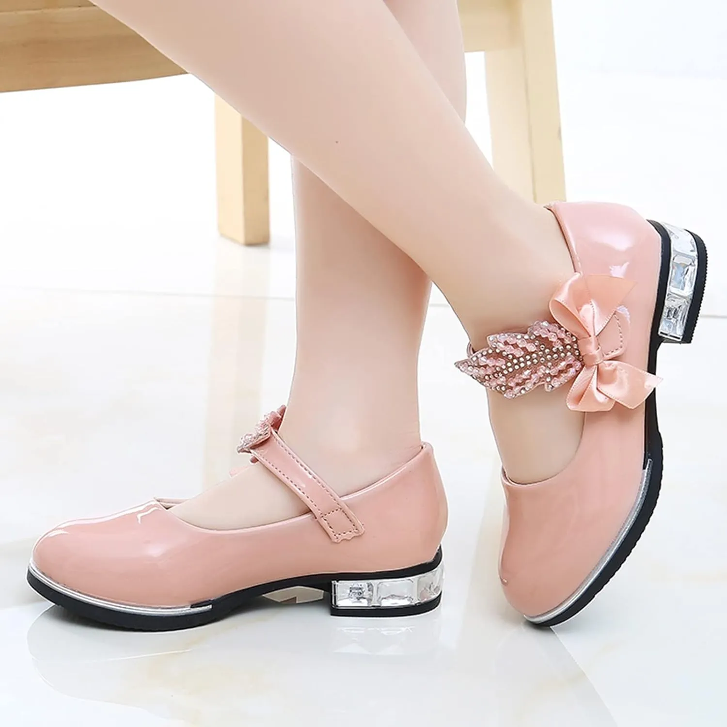 Girls Mary Jane Oxfor𝐝 Dress Shoes Toddler Kids School Shoes Pump Patent Leather Uniform Low Heel Flats for Wedding