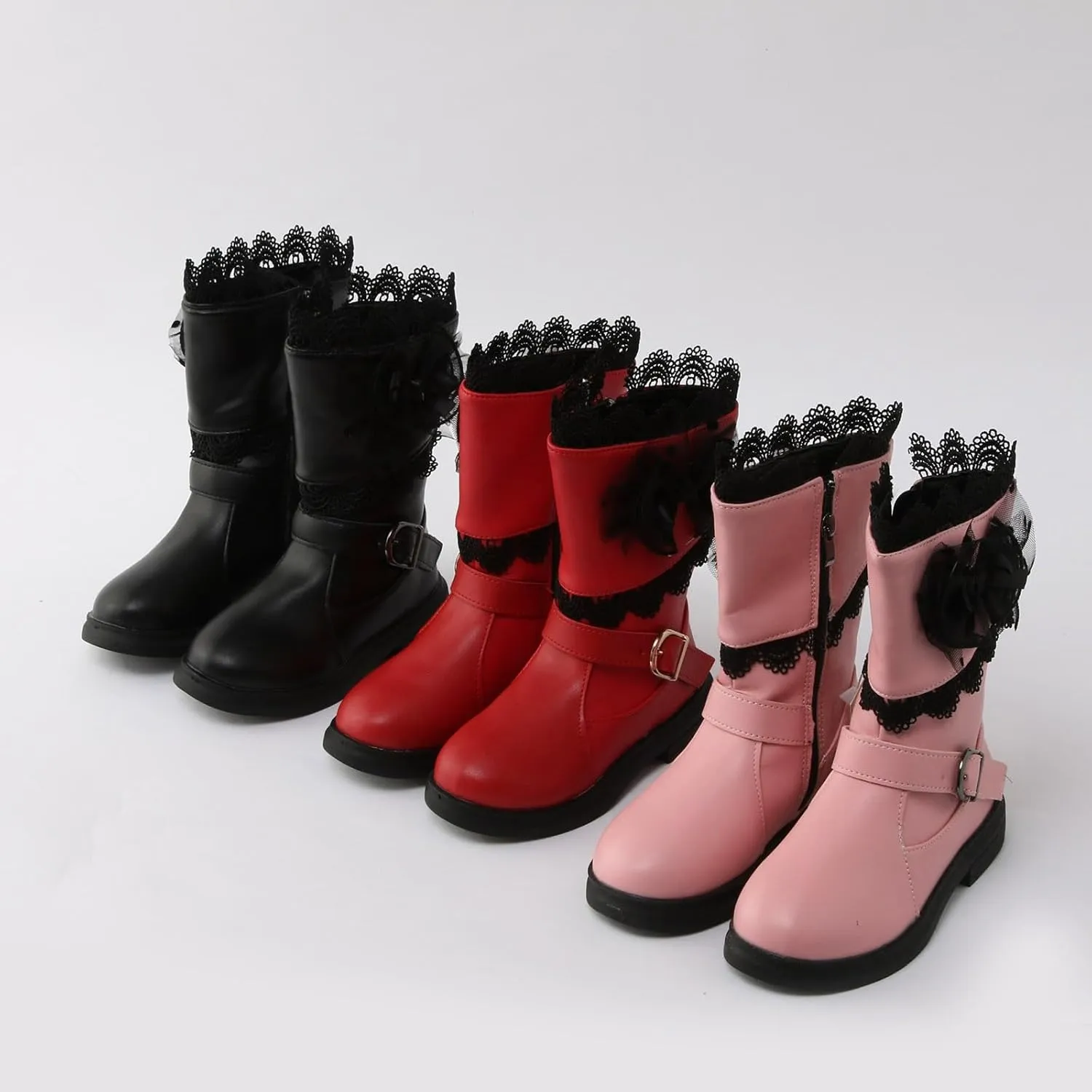 Girls Mid Calf Riding Boots Waterproof Side Zipper Long Boots Lace Bowknot Dress Boots Winter Warm Snow Boots