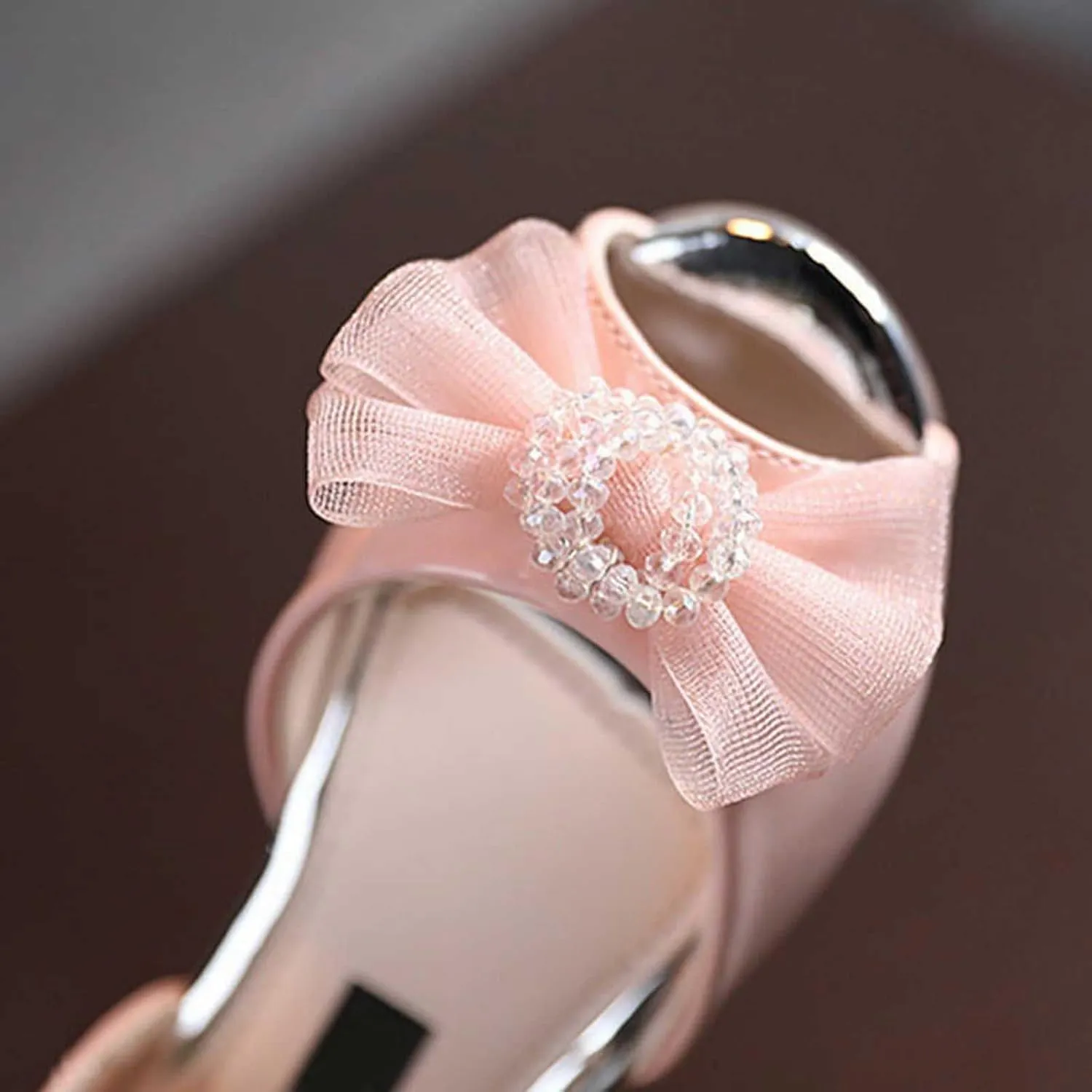 Girls Open Toe Heels Dress Shoes Flower Girl Mary Jane Sandals with Bow Wedding Party Church Shoes for Girls