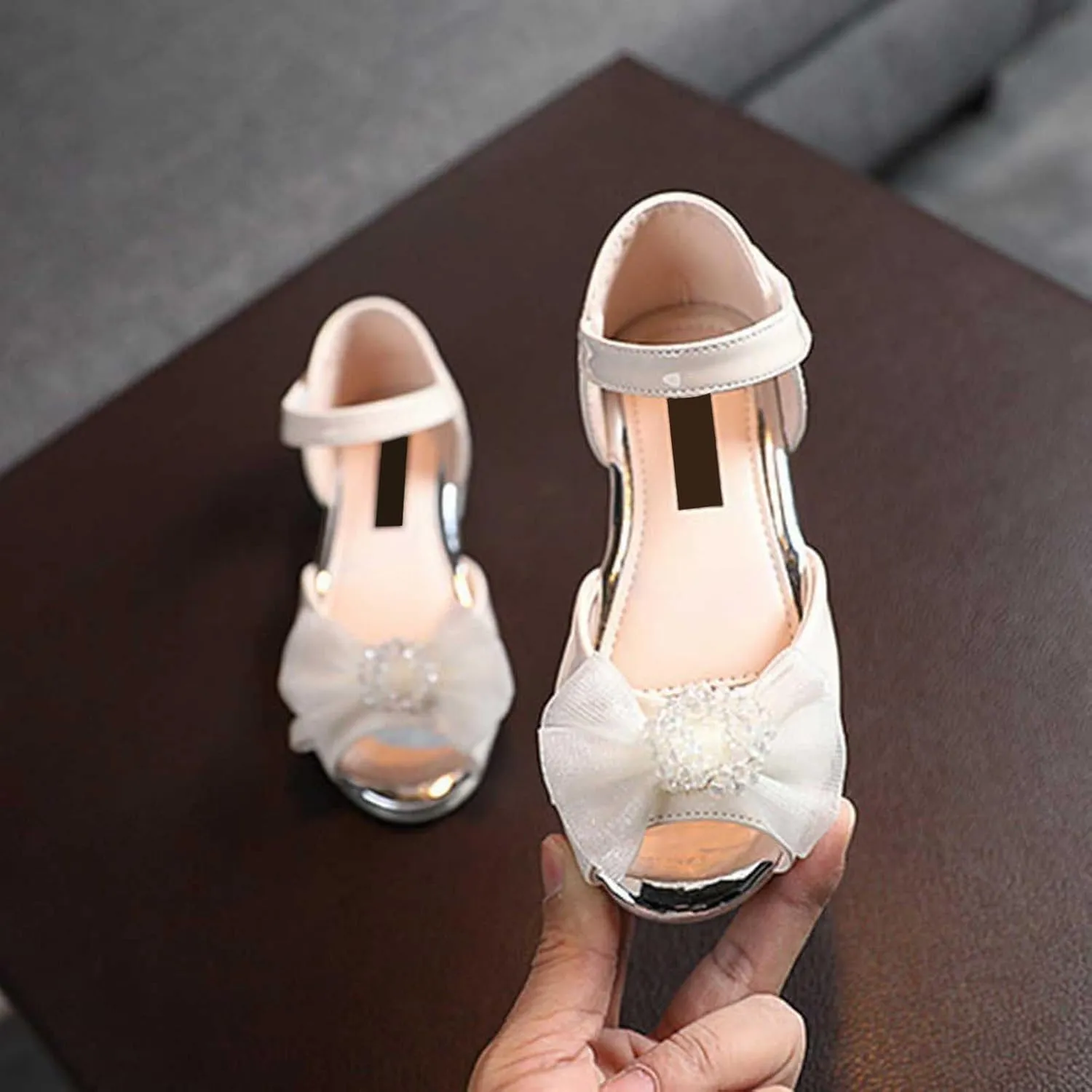 Girls Open Toe Heels Dress Shoes Flower Girl Mary Jane Sandals with Bow Wedding Party Church Shoes for Girls