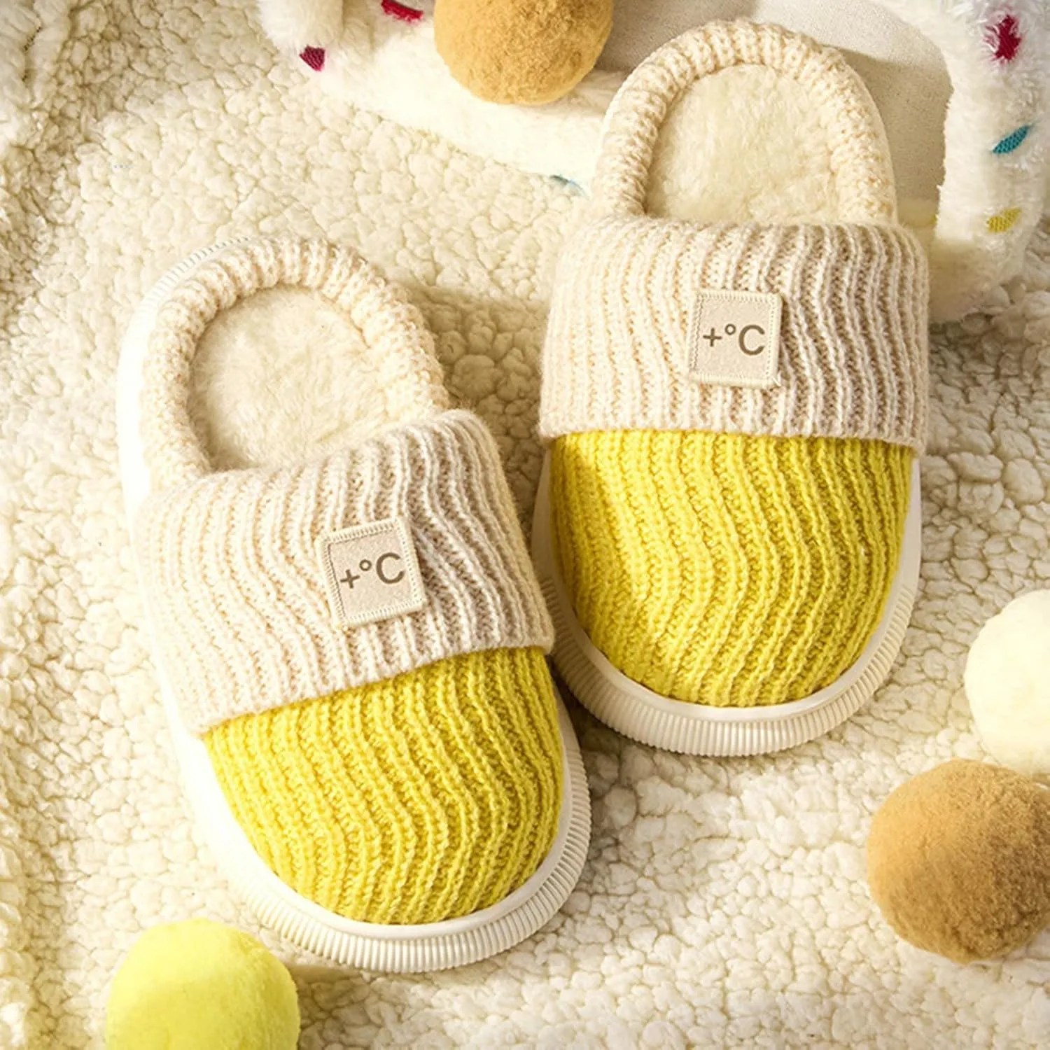 Girls Platform Knit Slippers Cozy Winter Warm Fuzzy Memory Foam Slip-On Plush House Slides Shoes Kids Boys Indoor Flat