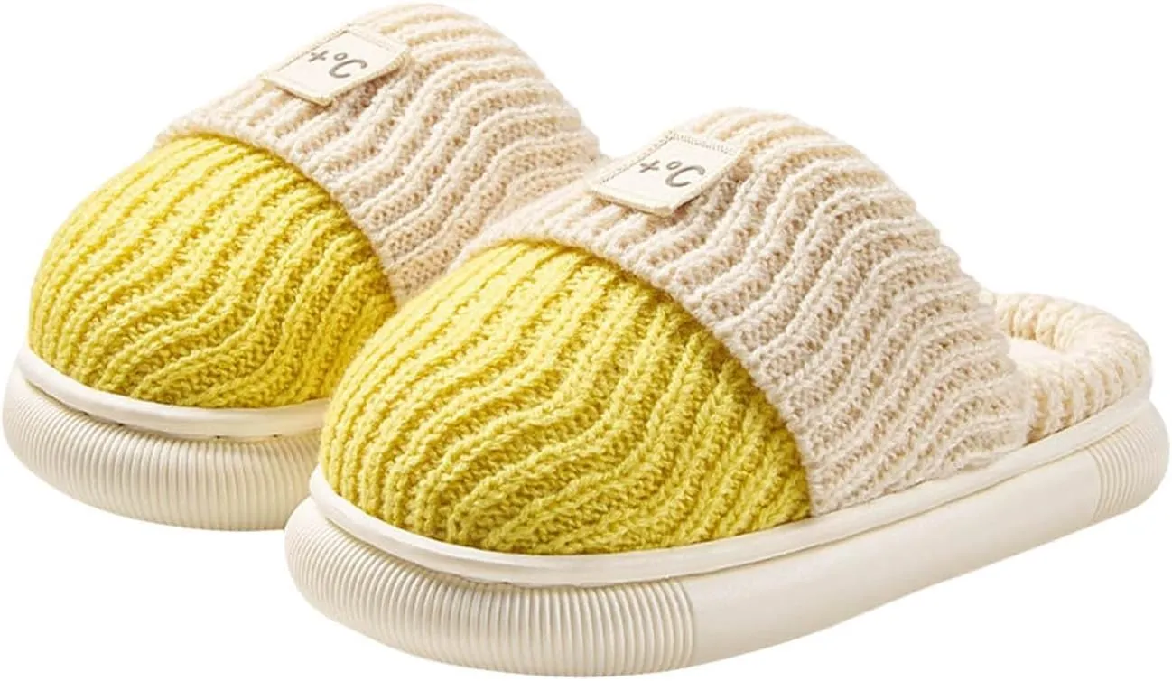 Girls Platform Knit Slippers Cozy Winter Warm Fuzzy Memory Foam Slip-On Plush House Slides Shoes Kids Boys Indoor Flat