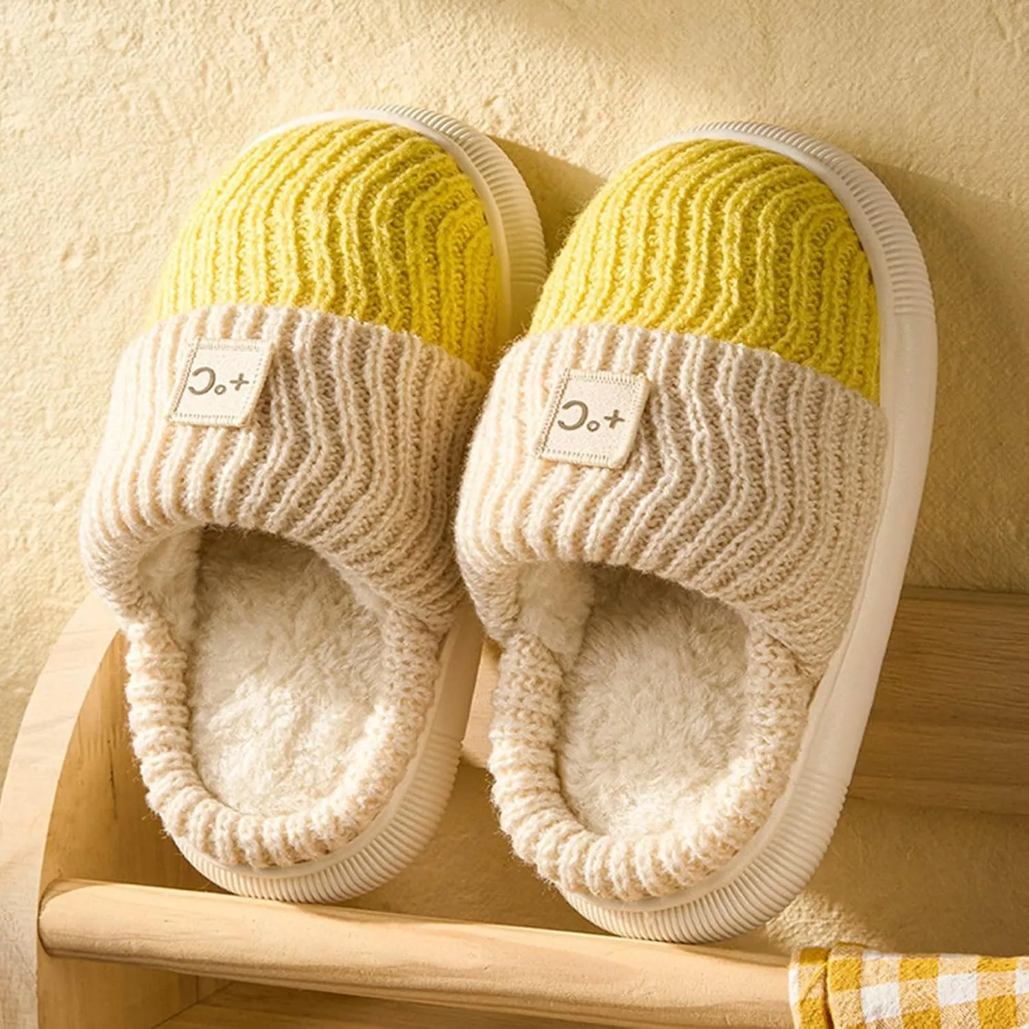 Girls Platform Knit Slippers Cozy Winter Warm Fuzzy Memory Foam Slip-On Plush House Slides Shoes Kids Boys Indoor Flat