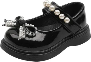Girls Platform Mary Jane Leather Shoes Baby Kids Bow Pearl Chain Dress Chunky Shoes School Uniform Oxfor𝐝 Prom Shoes