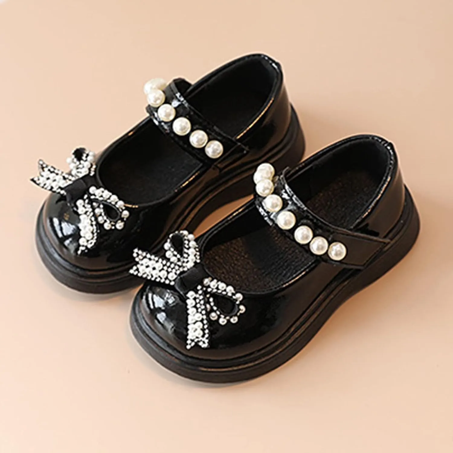 Girls Platform Mary Jane Leather Shoes Baby Kids Bow Pearl Chain Dress Chunky Shoes School Uniform Oxfor𝐝 Prom Shoes