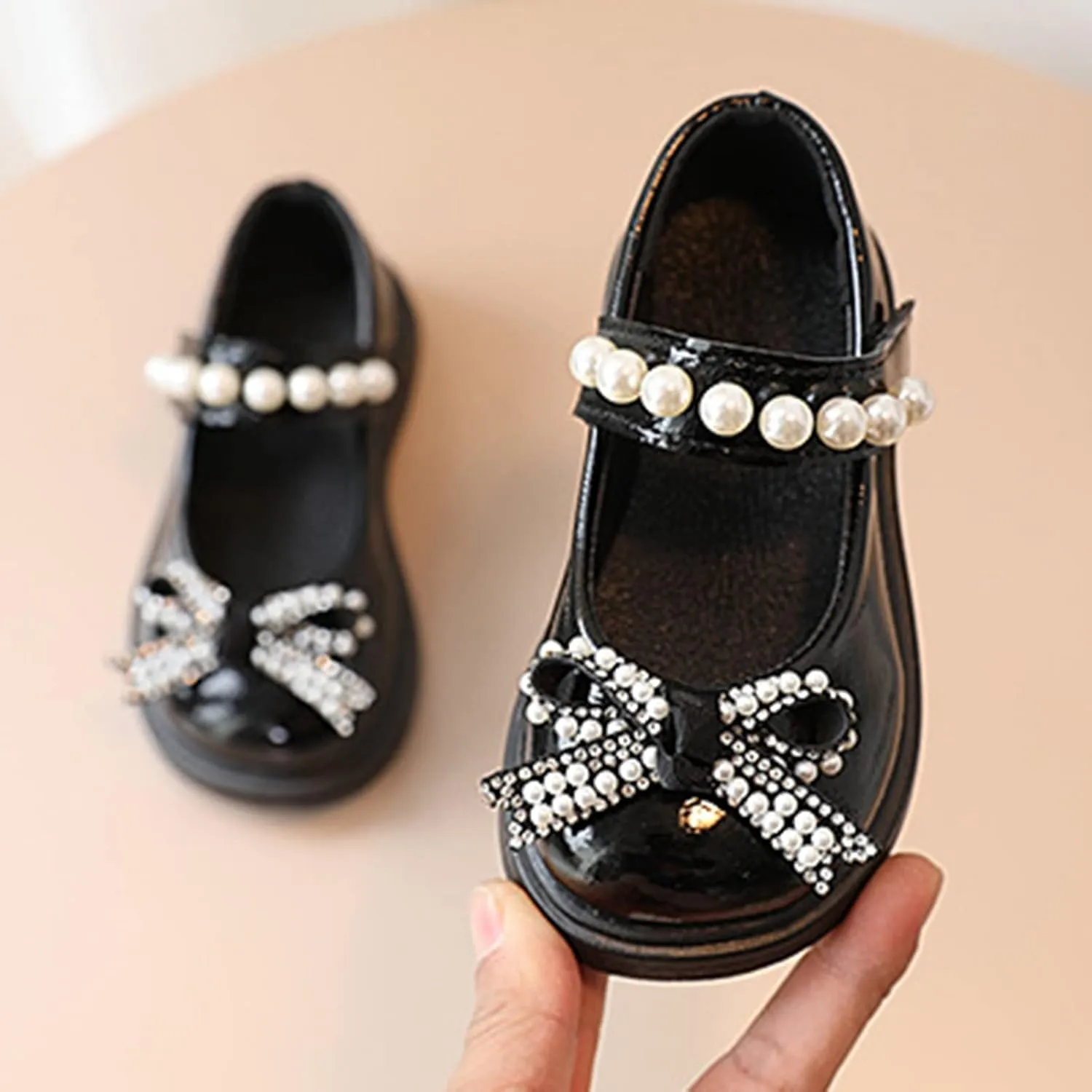Girls Platform Mary Jane Leather Shoes Baby Kids Bow Pearl Chain Dress Chunky Shoes School Uniform Oxfor𝐝 Prom Shoes