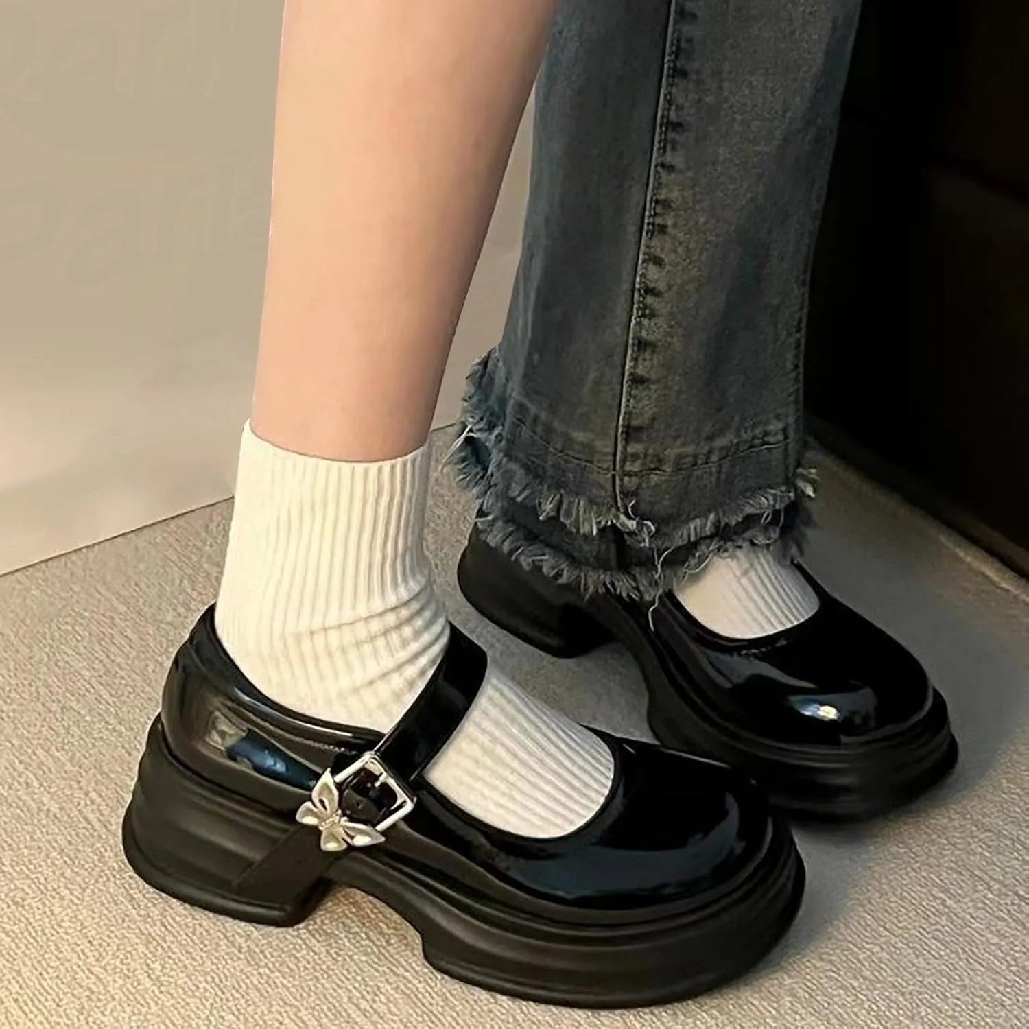 Girls Round Toe Ankle Strap Mary Jane School Shoes Fashion Mary Jane Chunky Platform Oxford Dress Shoe Shoes for Girls