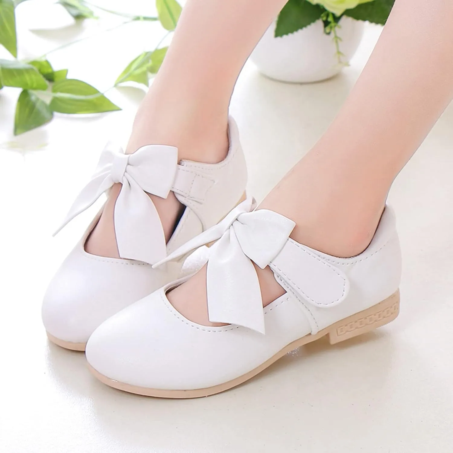 Girls Toddler Little Ballet Shoes Flower Girls Mary Jane Flats with Bow Dress Shoes Party Wedding Church Shoes for Kids