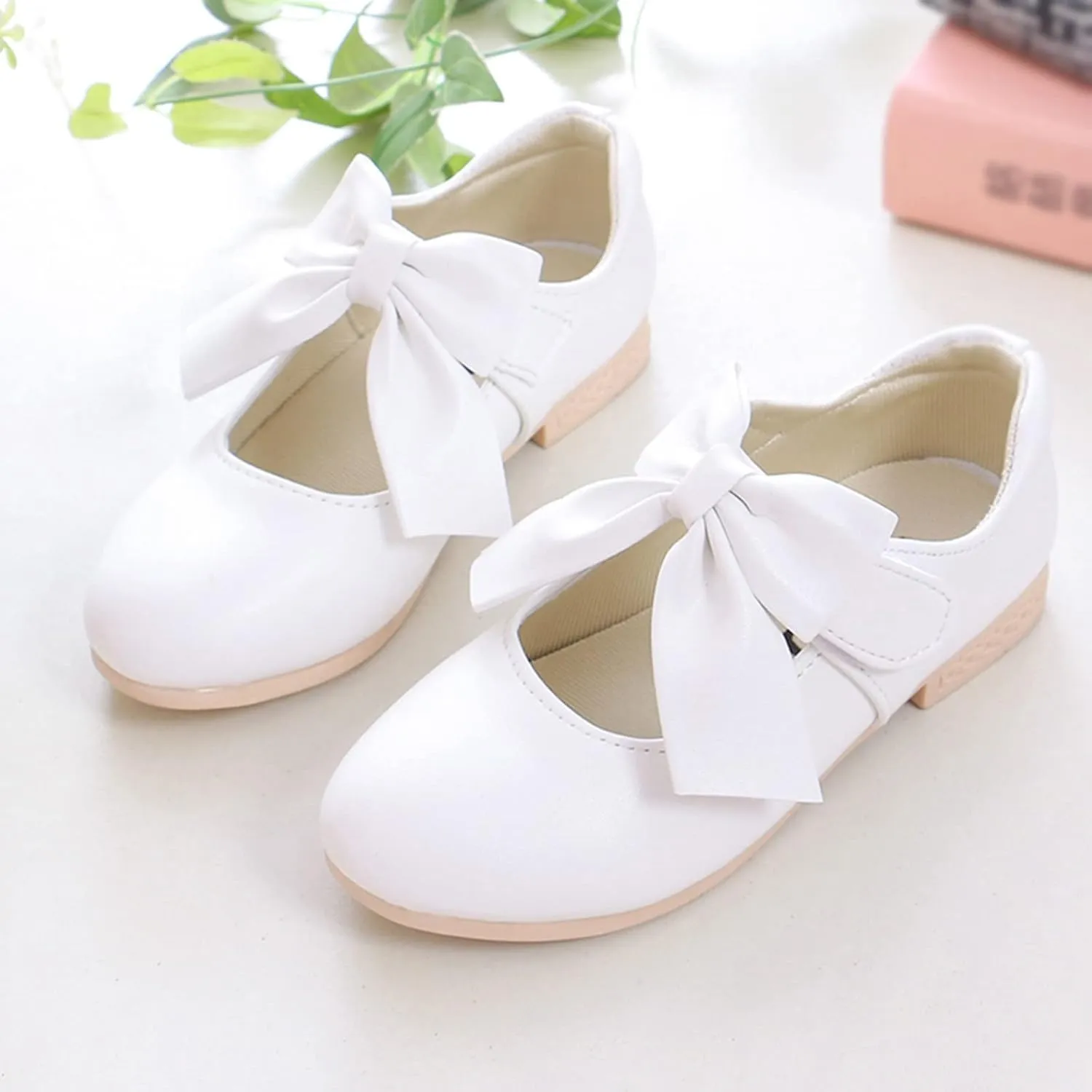 Girls Toddler Little Ballet Shoes Flower Girls Mary Jane Flats with Bow Dress Shoes Party Wedding Church Shoes for Kids