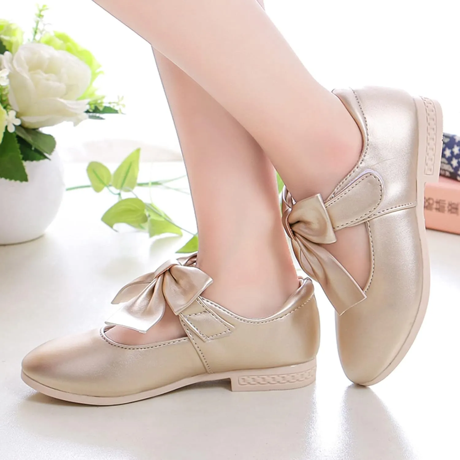 Girls Toddler Little Ballet Shoes Flower Girls Mary Jane Flats with Bow Dress Shoes Party Wedding Church Shoes for Kids
