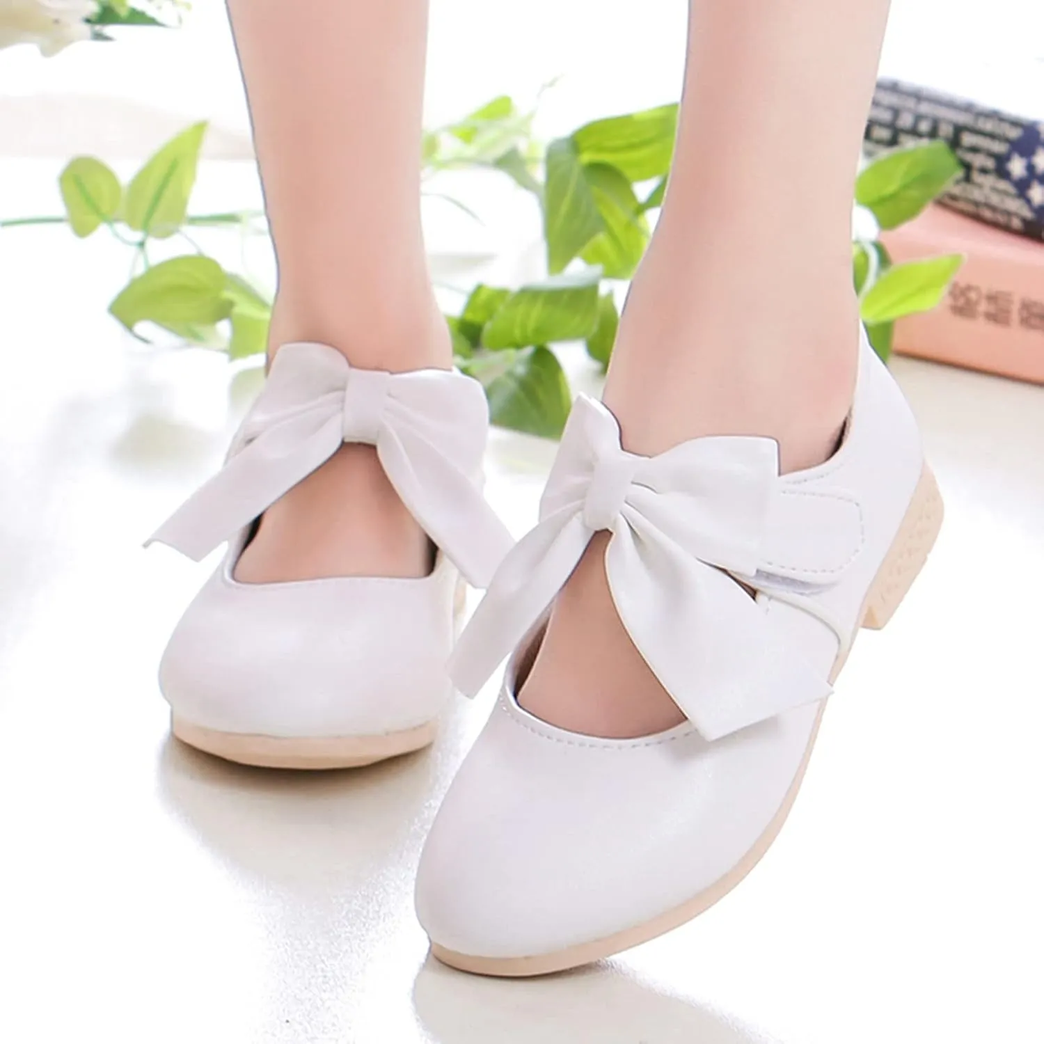 Girls Toddler Little Ballet Shoes Flower Girls Mary Jane Flats with Bow Dress Shoes Party Wedding Church Shoes for Kids