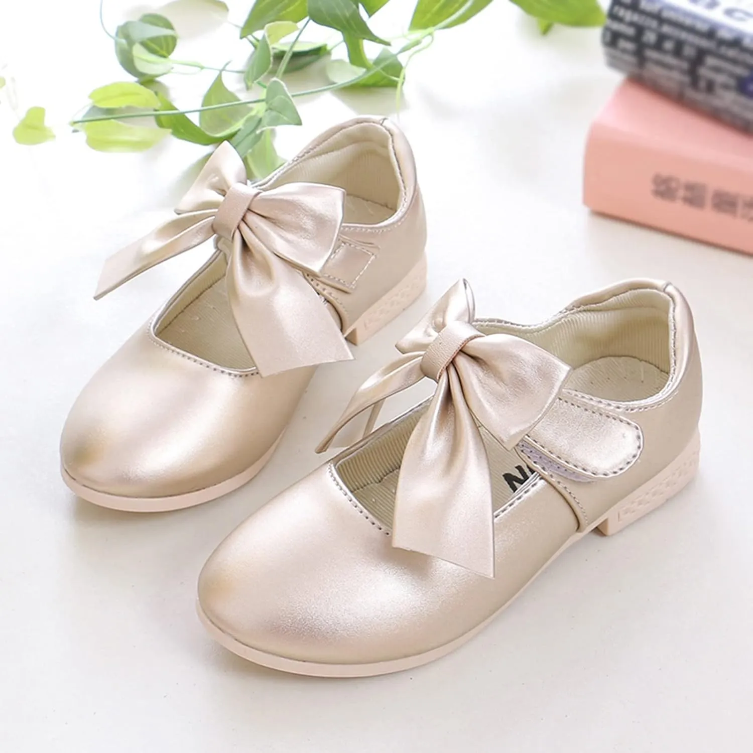 Girls Toddler Little Ballet Shoes Flower Girls Mary Jane Flats with Bow Dress Shoes Party Wedding Church Shoes for Kids
