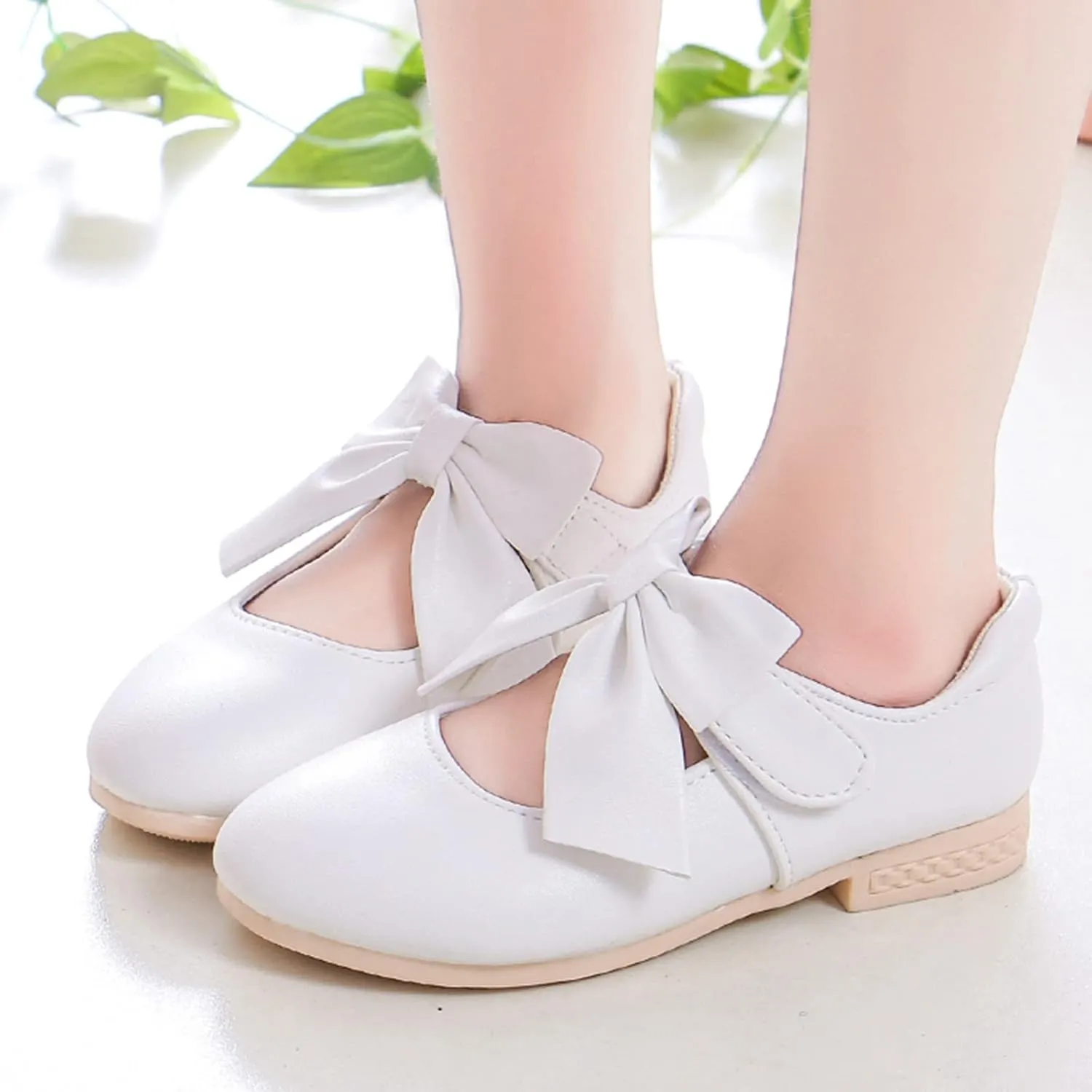 Girls Toddler Little Ballet Shoes Flower Girls Mary Jane Flats with Bow Dress Shoes Party Wedding Church Shoes for Kids