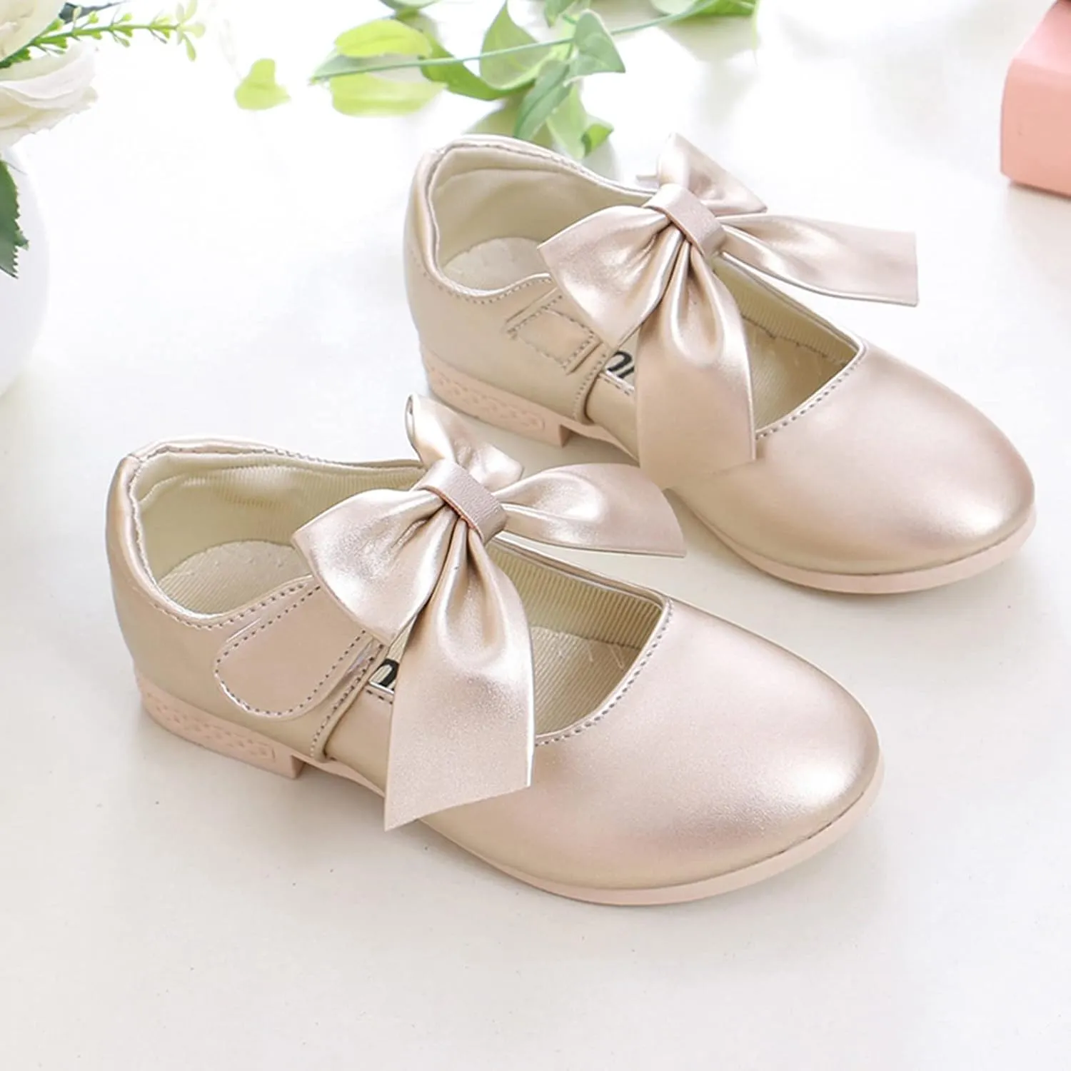 Girls Toddler Little Ballet Shoes Flower Girls Mary Jane Flats with Bow Dress Shoes Party Wedding Church Shoes for Kids