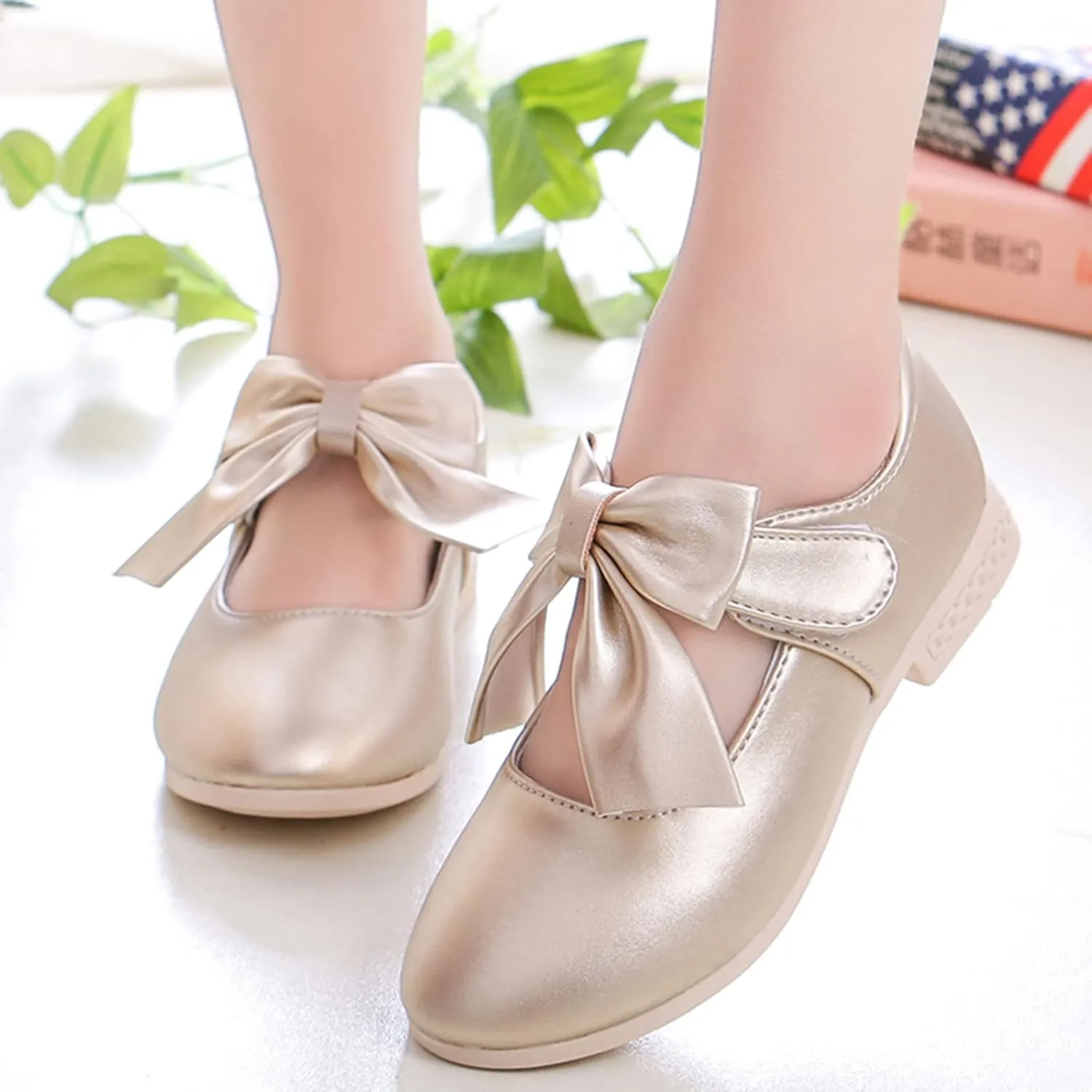 Girls Toddler Little Ballet Shoes Flower Girls Mary Jane Flats with Bow Dress Shoes Party Wedding Church Shoes for Kids