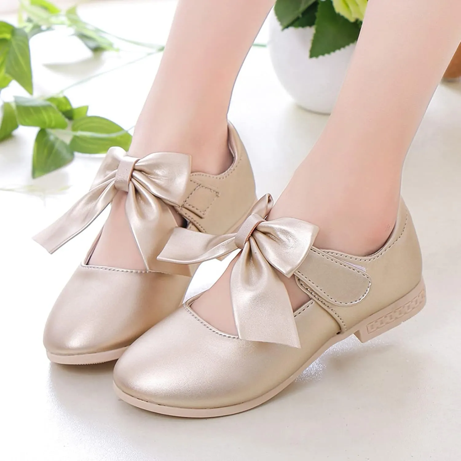 Girls Toddler Little Ballet Shoes Flower Girls Mary Jane Flats with Bow Dress Shoes Party Wedding Church Shoes for Kids
