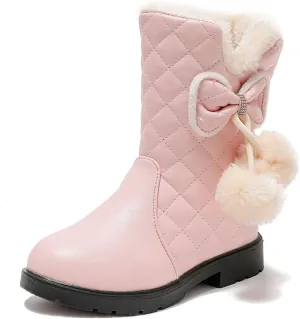 Girls Winter Warm Shoes Mid Calf Snow Boots Faux Fur Lined Warm Booties Non Slip Walking Shoes Little Kids/Big Kids