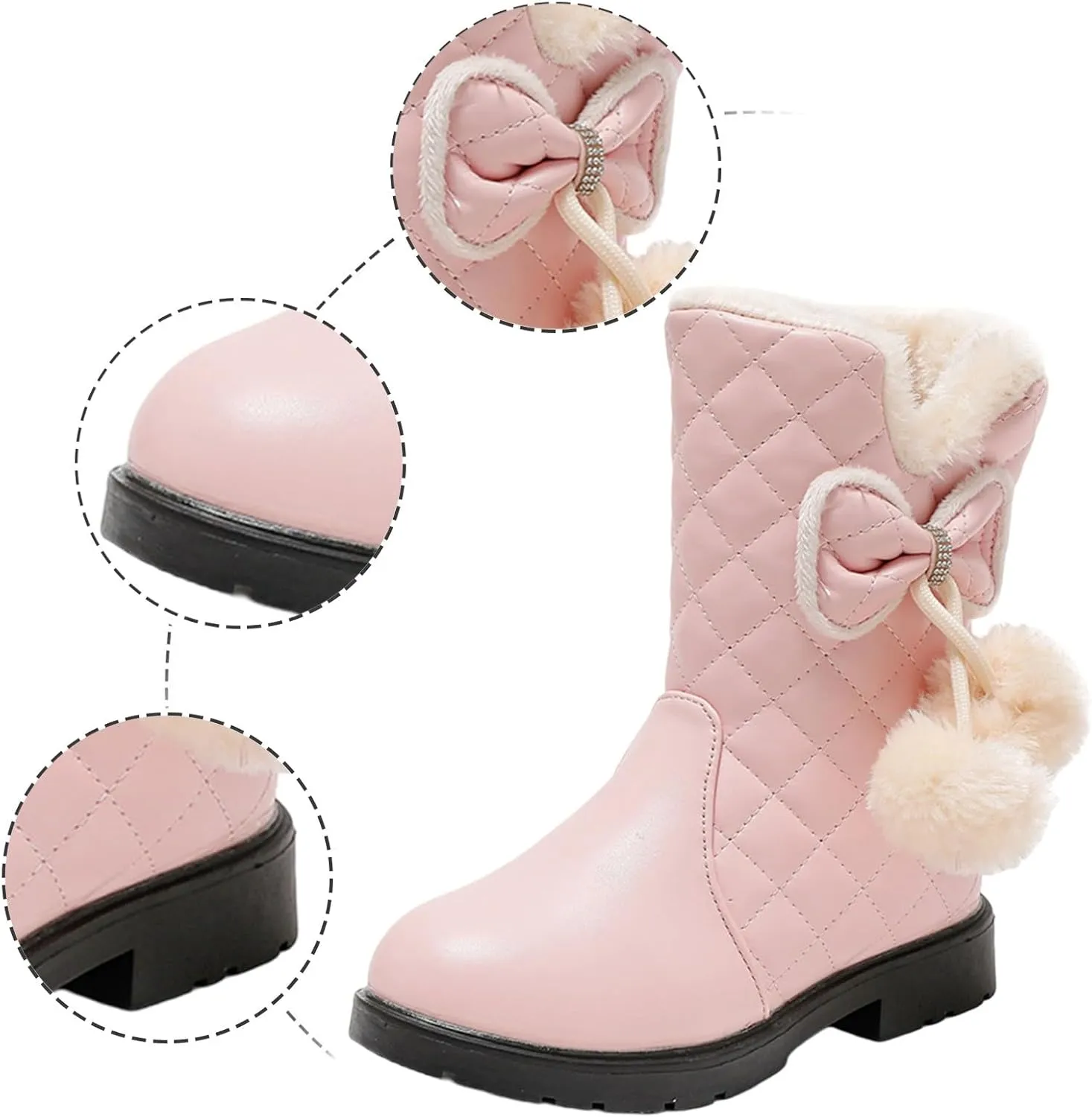 Girls Winter Warm Shoes Mid Calf Snow Boots Faux Fur Lined Warm Booties Non Slip Walking Shoes Little Kids/Big Kids