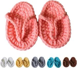 Handmade Crochet Baby Girl Sandals Flip Flops Booties Shoes Cute Knitted Slippers Photo Props for Newborn Infant