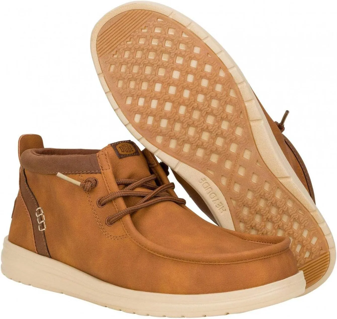 Hey Dude 42051 Wally Mid Gripr Classic Cognac Men's Leather Boots Brown