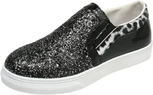 HINDOLA Women Rhinestone Platform Loafers Glitter Fashion Slip-On Sparkle Casual Flat Walking Shoes Bling Sequin Sneakers Black