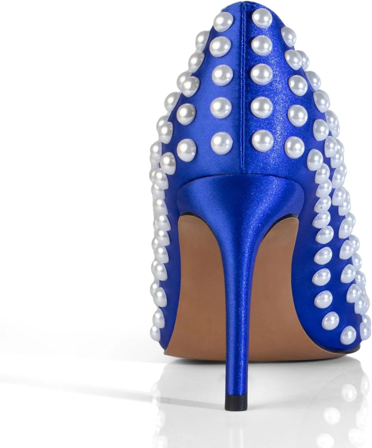 iadore Women Sexy Stiletto High Heel Pumps Chic Pearl Studded Slip-on Shoes Satin Pointed Toe Fashion Dress Pumps Size 5-12 US