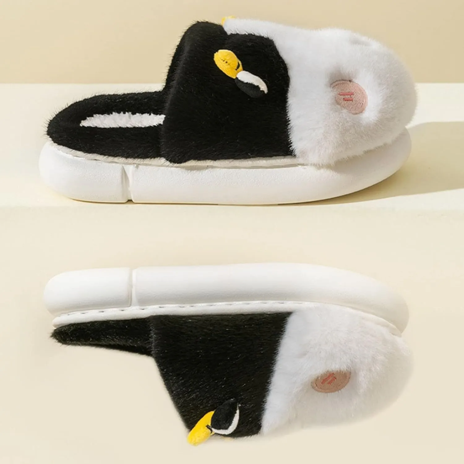 Kid Indoor Slipper Girl Boy Flat Non Slip Round Toe Short Plush Warm Comfortable Cute Cow Shape Girls House Slipper