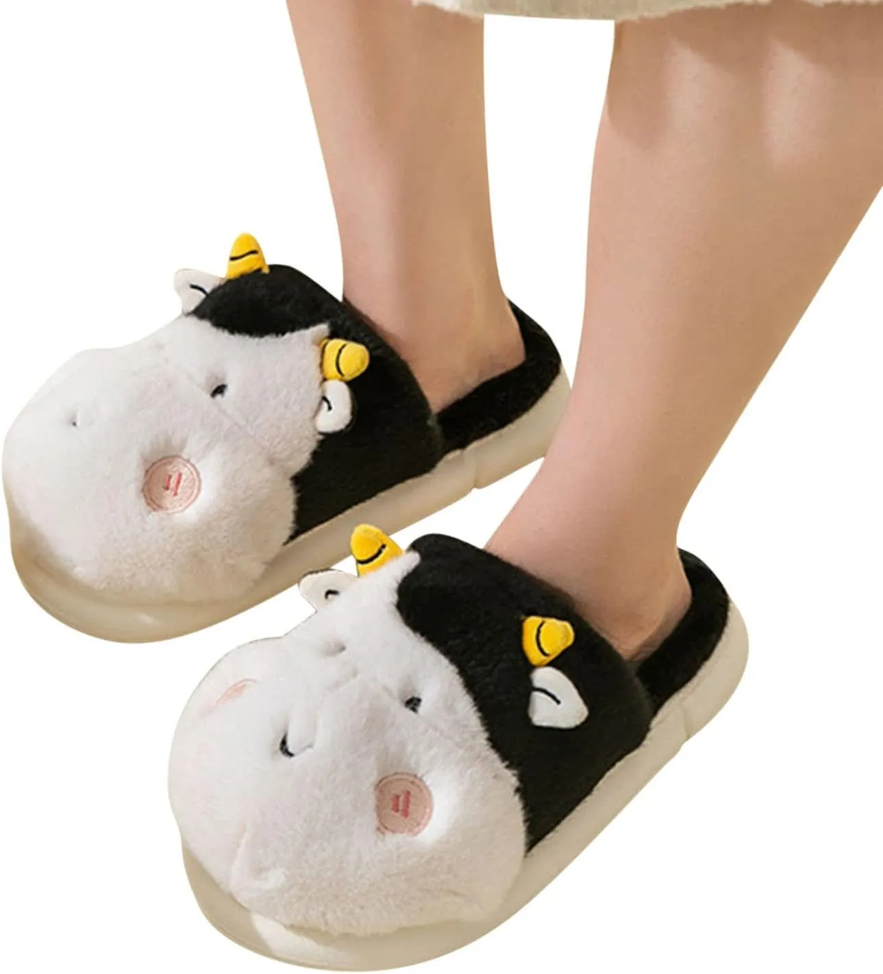 Kid Indoor Slipper Girl Boy Flat Non Slip Round Toe Short Plush Warm Comfortable Cute Cow Shape Girls House Slipper