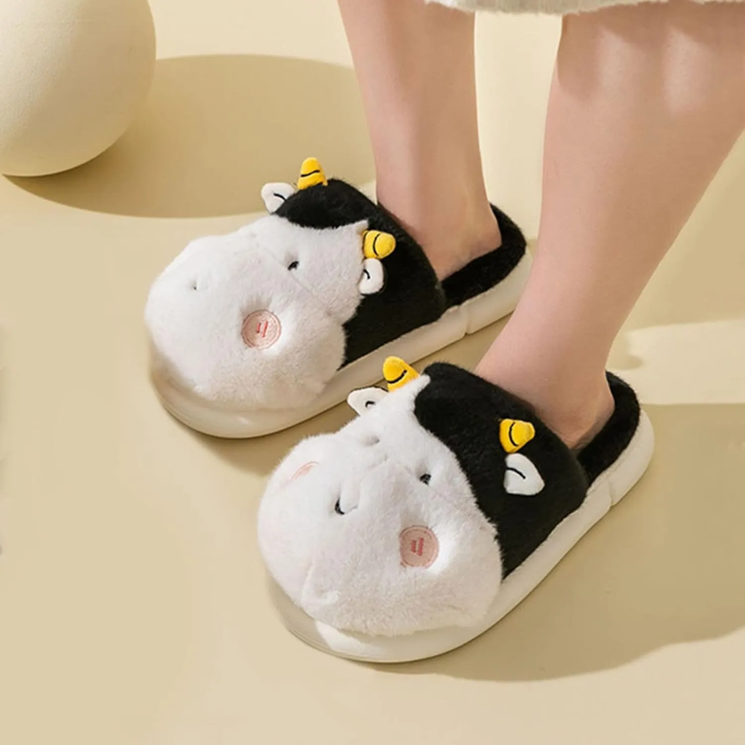 Kid Indoor Slipper Girl Boy Flat Non Slip Round Toe Short Plush Warm Comfortable Cute Cow Shape Girls House Slipper
