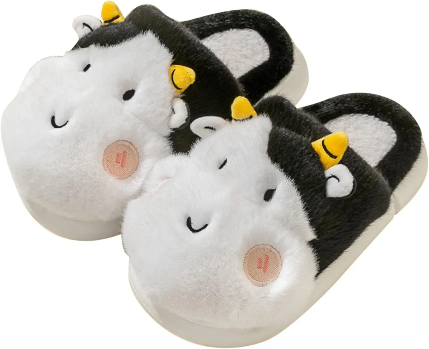 Kid Indoor Slipper Girl Boy Flat Non Slip Round Toe Short Plush Warm Comfortable Cute Cow Shape Girls House Slipper