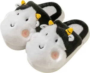 Kid Indoor Slipper Girl Boy Flat Non Slip Round Toe Short Plush Warm Comfortable Cute Cow Shape Girls House Slipper