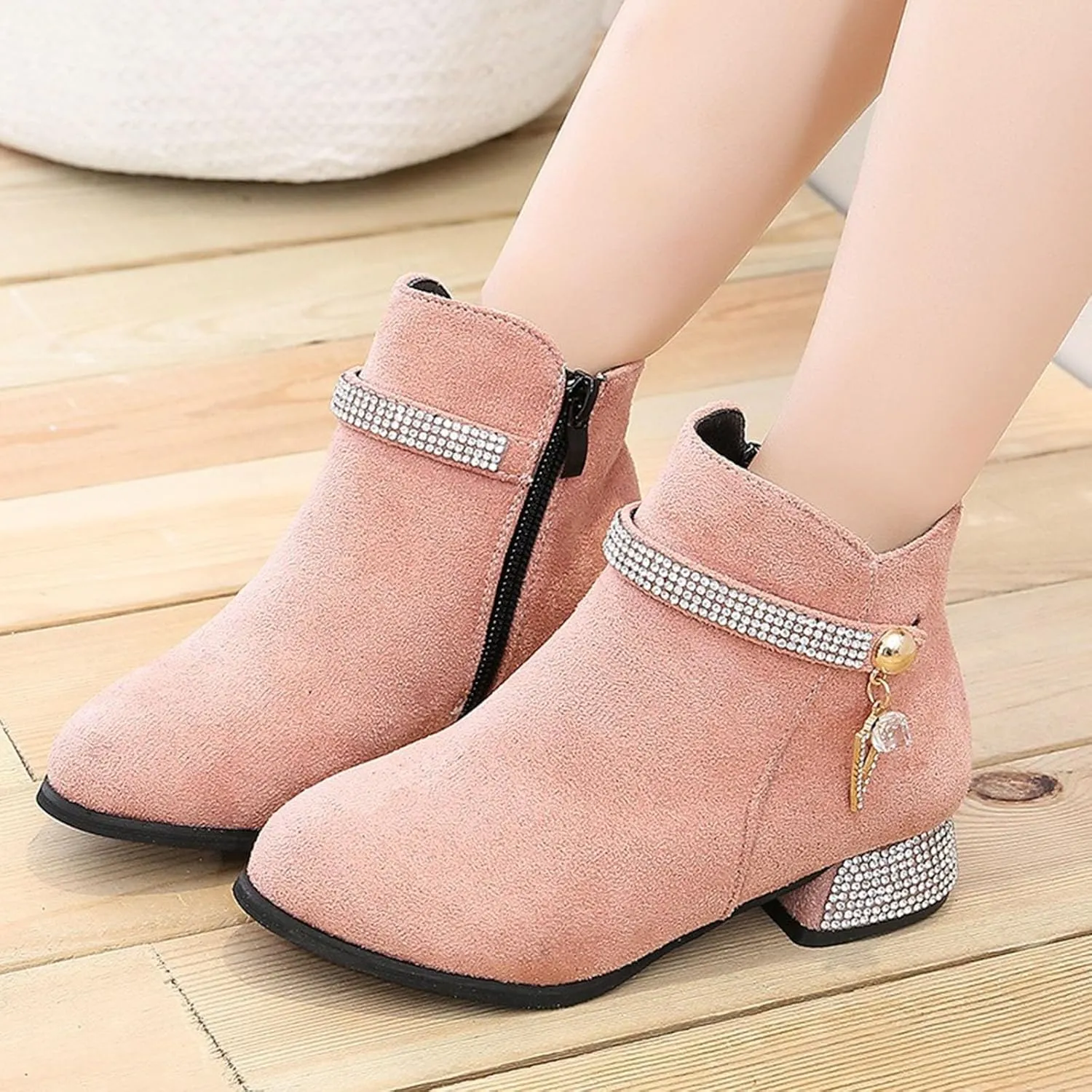 Kids Ankle Boots Low heel Suede Dress Boot Low Heels Booties for Toddler Little Kids Side Zipper Low Heels