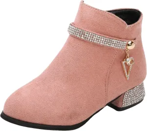Kids Ankle Boots Low heel Suede Dress Boot Low Heels Booties for Toddler Little Kids Side Zipper Low Heels