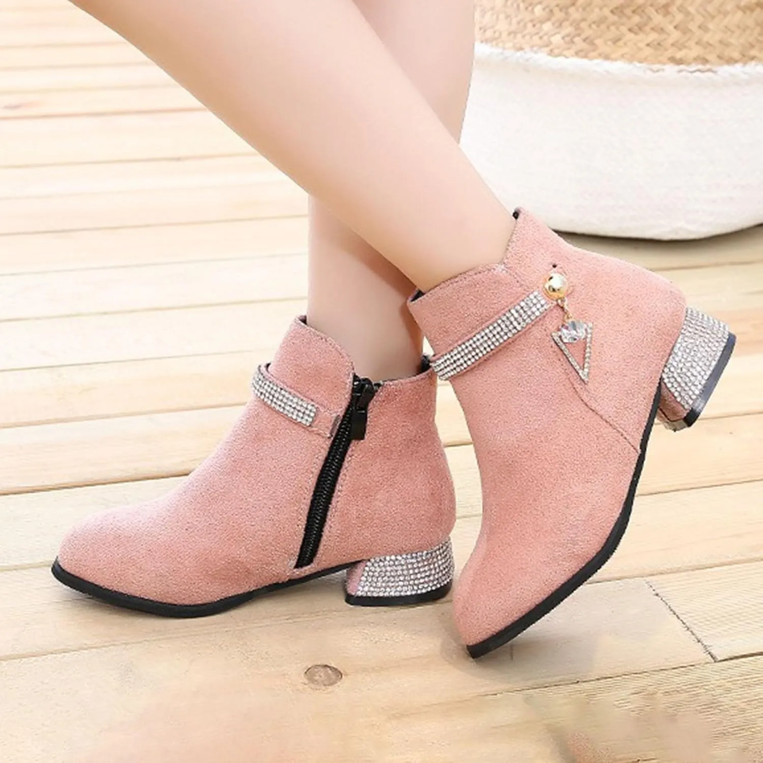 Kids Ankle Boots Low heel Suede Dress Boot Low Heels Booties for Toddler Little Kids Side Zipper Low Heels