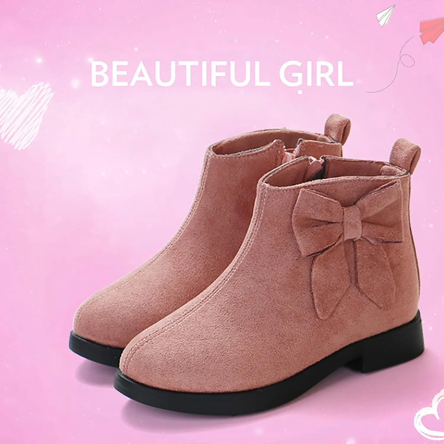 Kids Comfort Boots Warm Side Zipper Boots Low Heel Short Booties Walking Shoes for Toddlers Little Kid