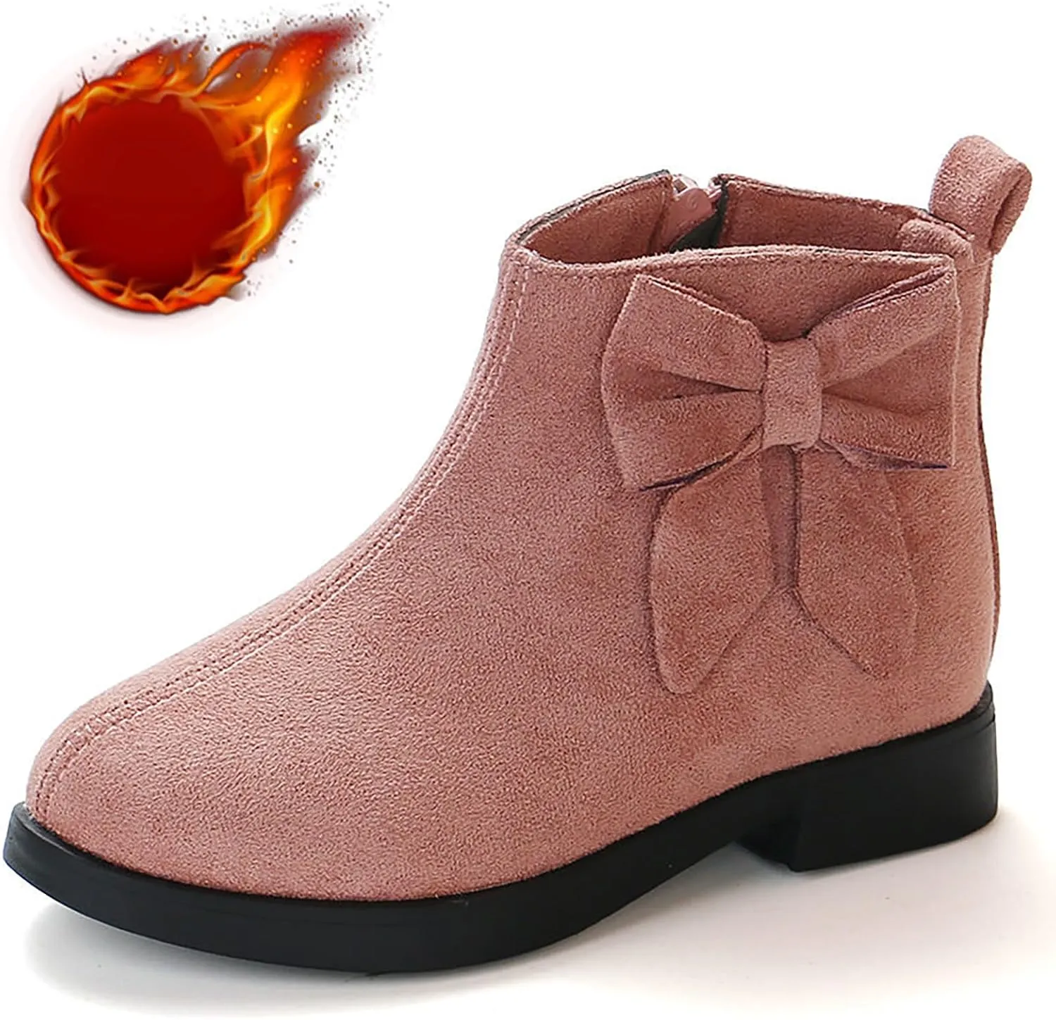 Kids Comfort Boots Warm Side Zipper Boots Low Heel Short Booties Walking Shoes for Toddlers Little Kid