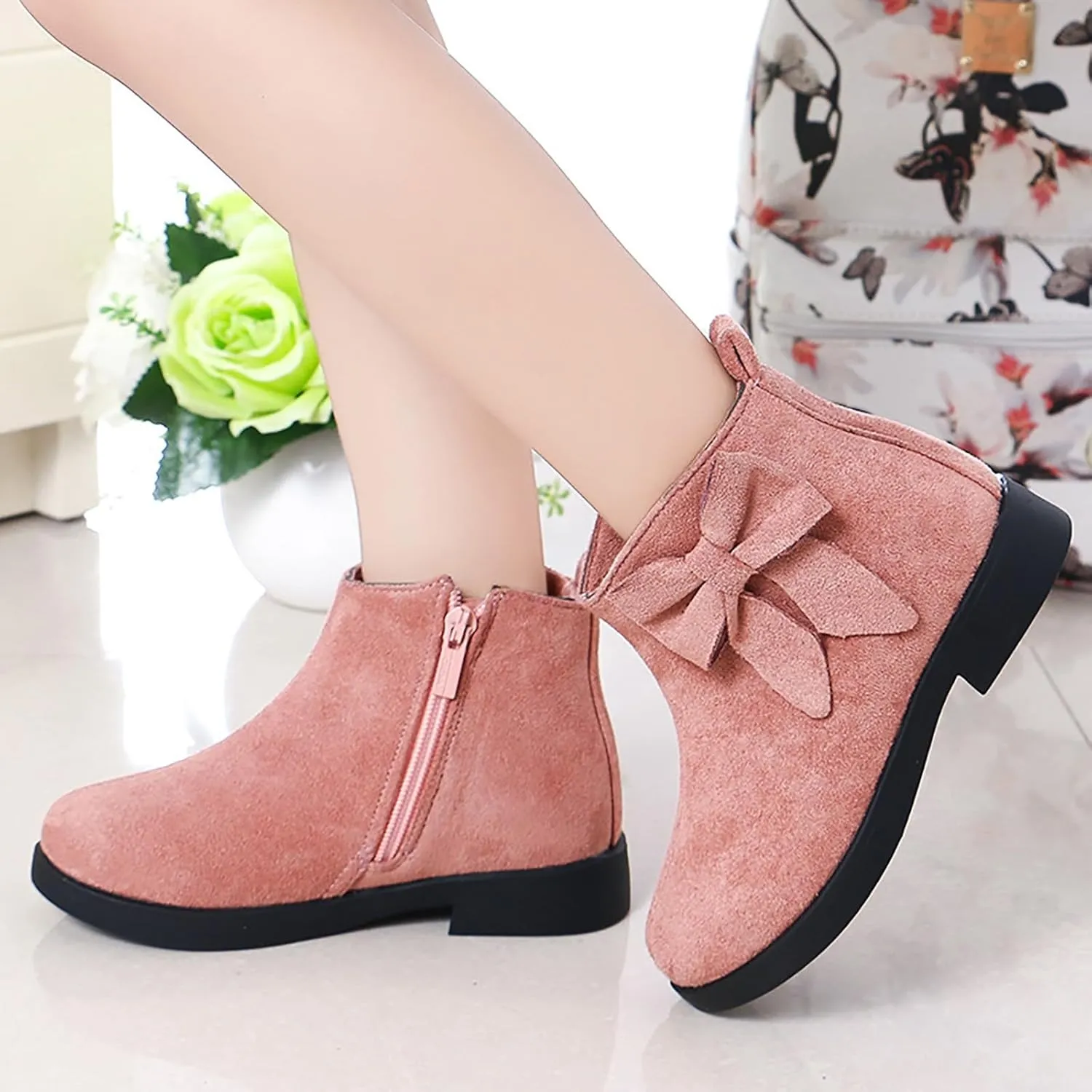Kids Comfort Boots Warm Side Zipper Boots Low Heel Short Booties Walking Shoes for Toddlers Little Kid