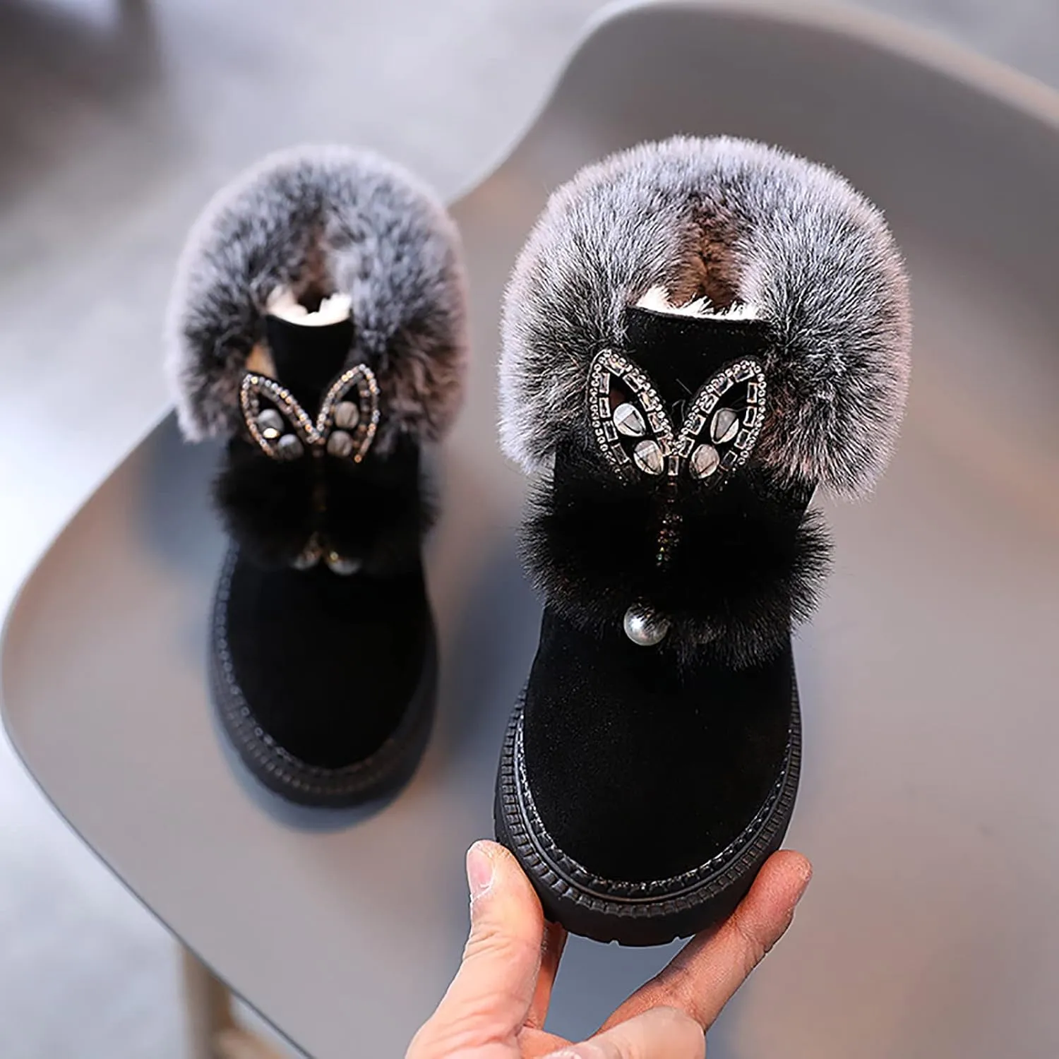 Kids Girls Ankle Boots Winter Snow Boots Cute Warm Short Booties Princess Shoes 1-7 Years (Black, 3.5-4 Years Toddler)