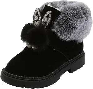 Kids Girls Ankle Boots Winter Snow Boots Cute Warm Short Booties Princess Shoes 1-7 Years (Black, 3.5-4 Years Toddler)