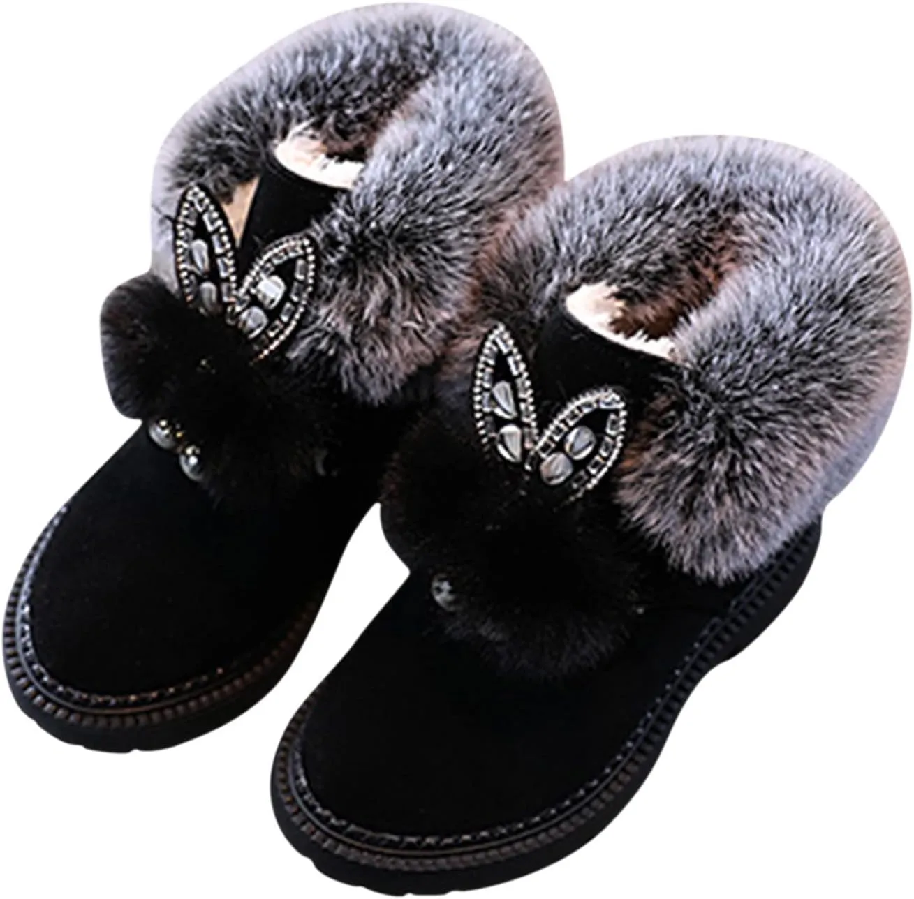 Kids Girls Ankle Boots Winter Snow Boots Cute Warm Short Booties Princess Shoes 1-7 Years (Black, 3.5-4 Years Toddler)