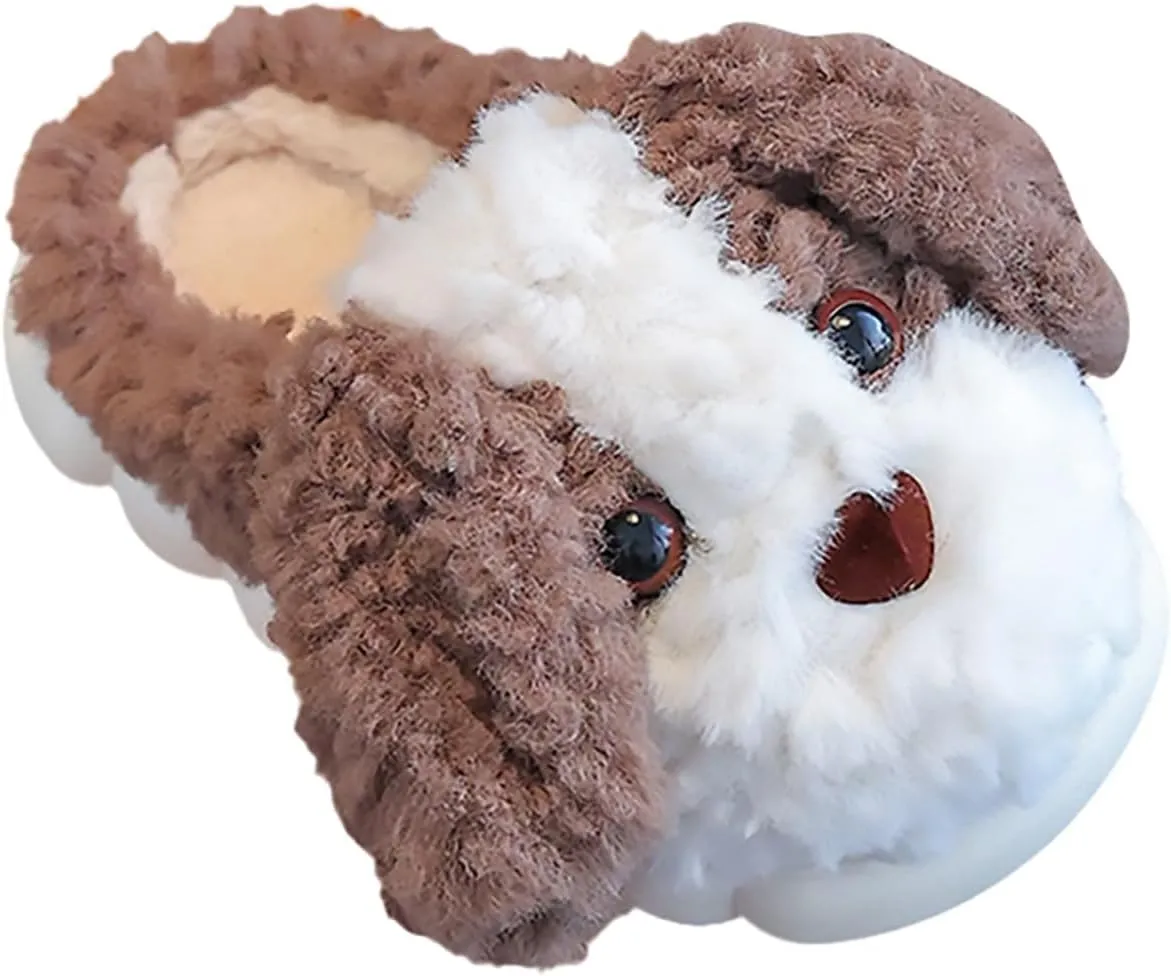 Kids Puppy Slippers Boys Girls Plush Non-Slip House Slippers Cute Cartoon Soft Wool Slip-On Shoes Indoor Wear