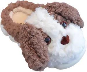 Kids Puppy Slippers Boys Girls Plush Non-Slip House Slippers Cute Cartoon Soft Wool Slip-On Shoes Indoor Wear