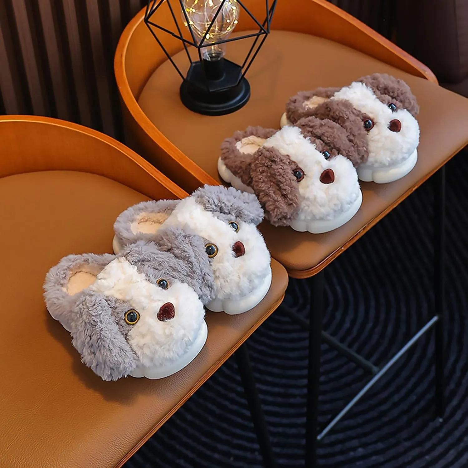 Kids Puppy Slippers Boys Girls Plush Non-Slip House Slippers Cute Cartoon Soft Wool Slip-On Shoes Indoor Wear