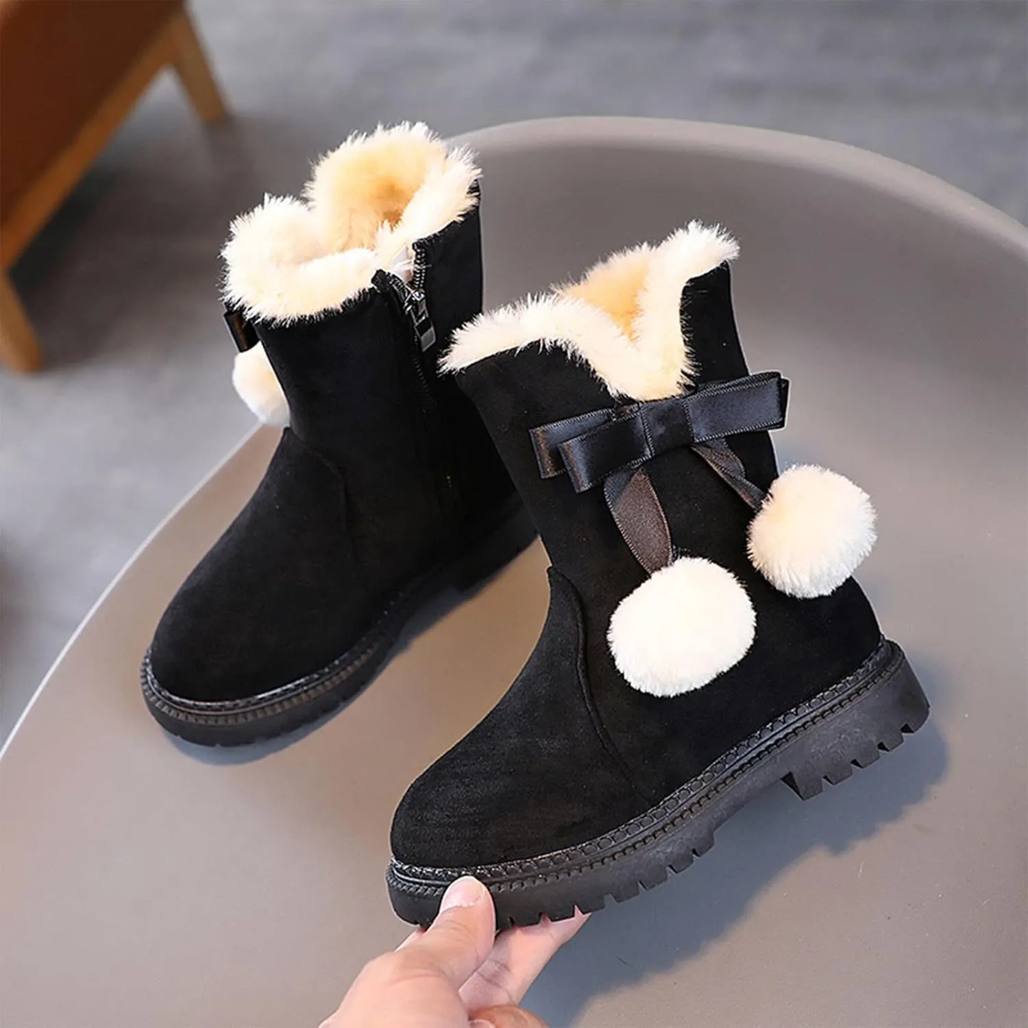 Kids Snow Boots for Boys Girls Puffy Faux Fur Lined Boots Fashion Boots Kids Ankle Booties Indoor Outdoor Boots