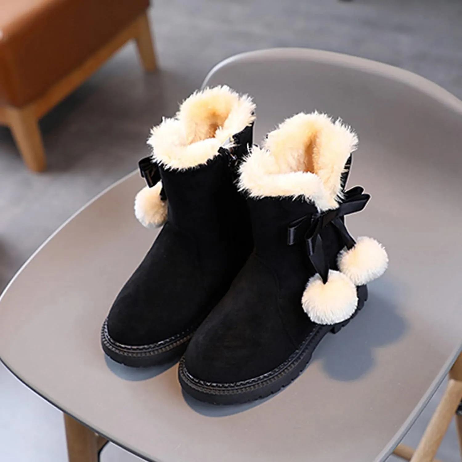 Kids Snow Boots for Boys Girls Puffy Faux Fur Lined Boots Fashion Boots Kids Ankle Booties Indoor Outdoor Boots