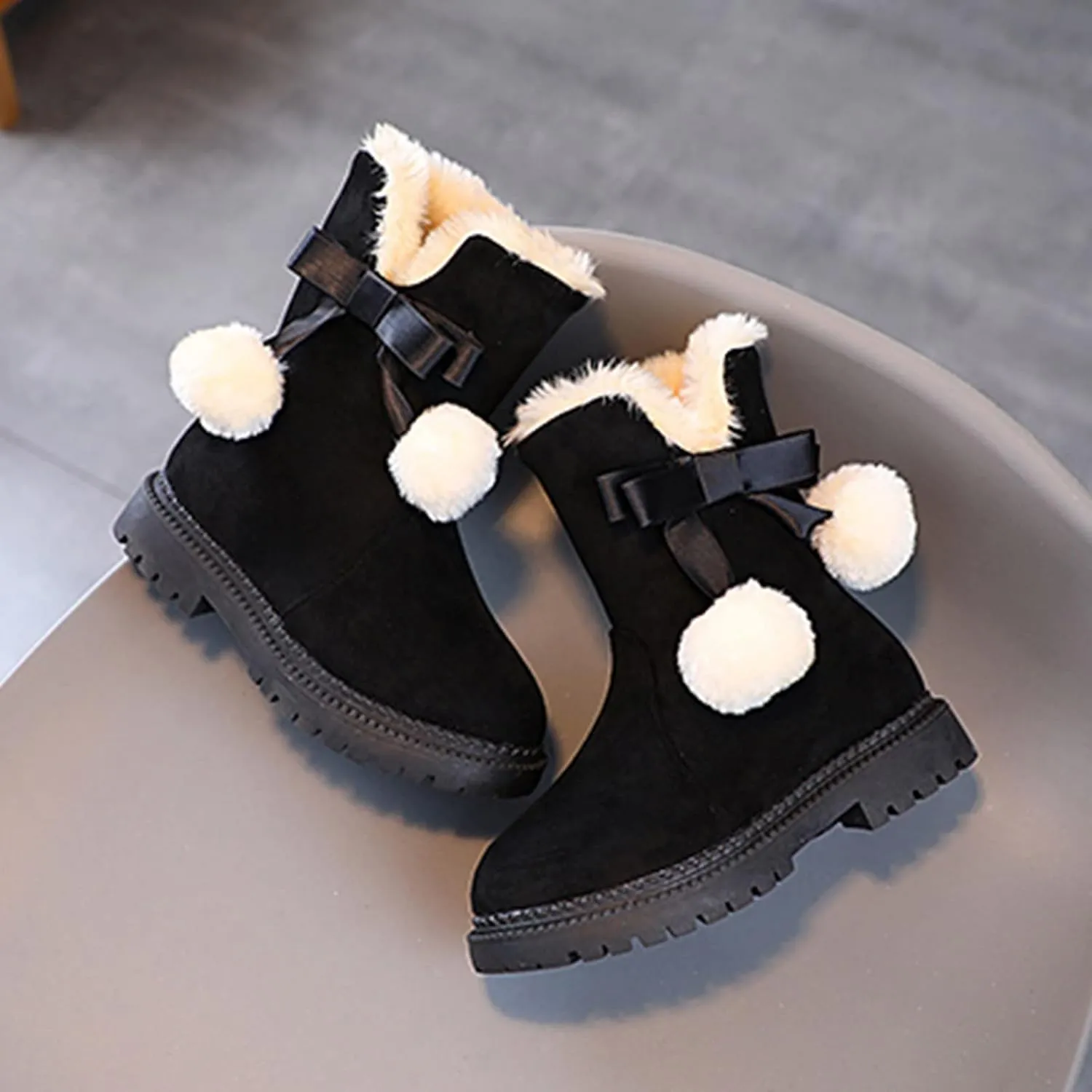 Kids Snow Boots for Boys Girls Puffy Faux Fur Lined Boots Fashion Boots Kids Ankle Booties Indoor Outdoor Boots