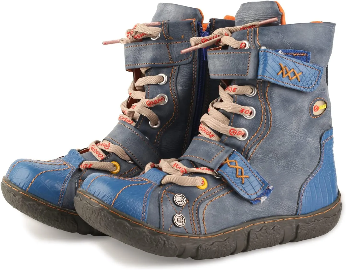 Lace-Up PU Leather Boots Flat Women's Snow Boots with Fur Lining