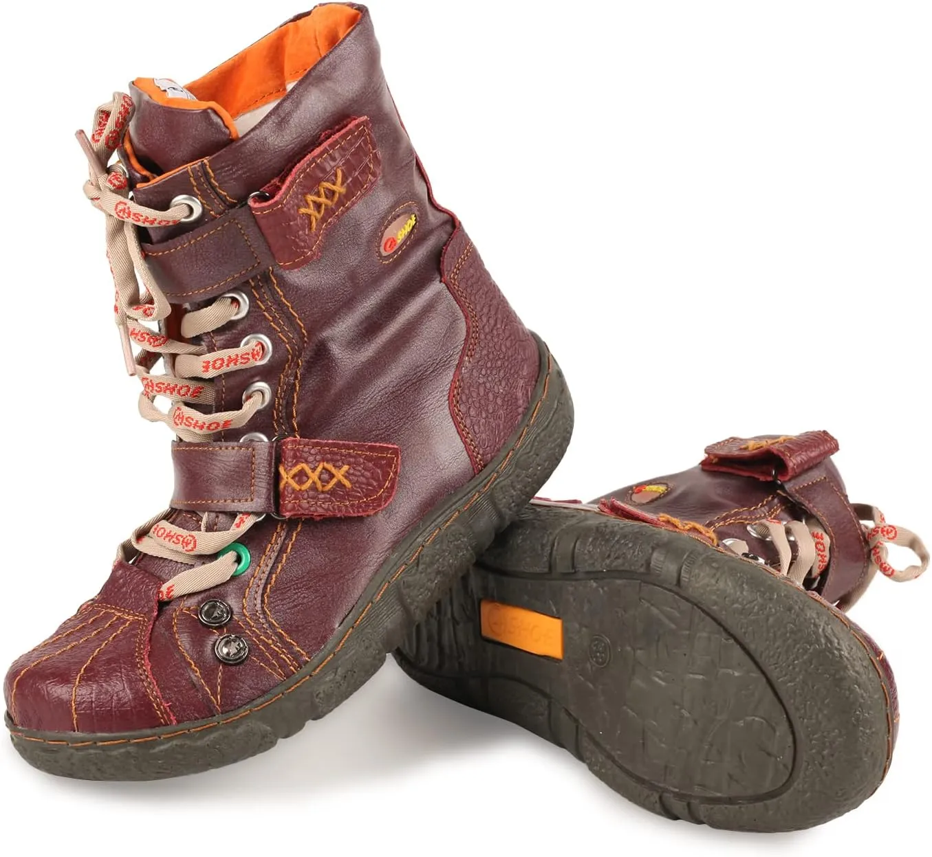 Lace-Up PU Leather Boots Flat Women's Snow Boots with Fur Lining