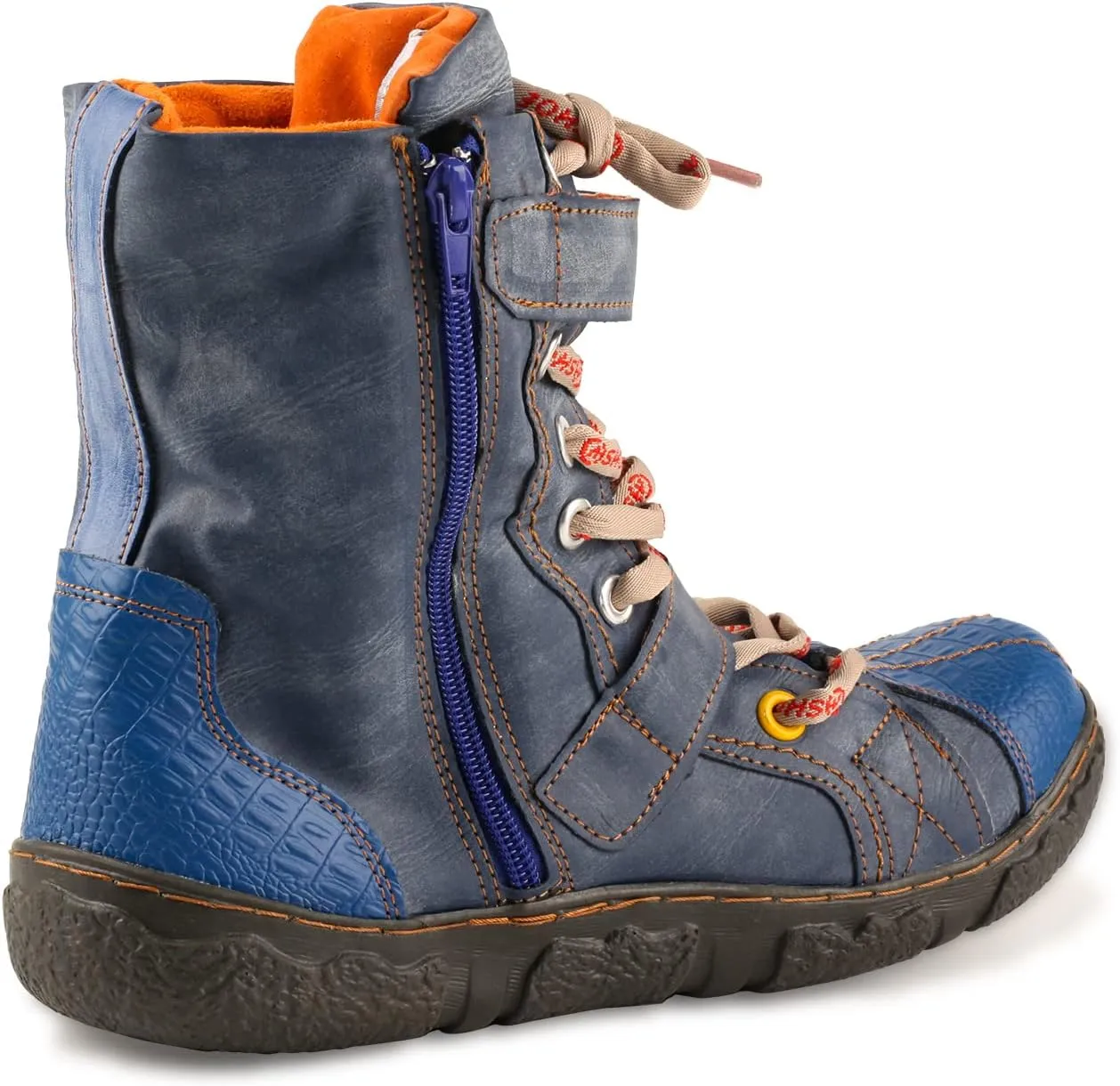 Lace-Up PU Leather Boots Flat Women's Snow Boots with Fur Lining