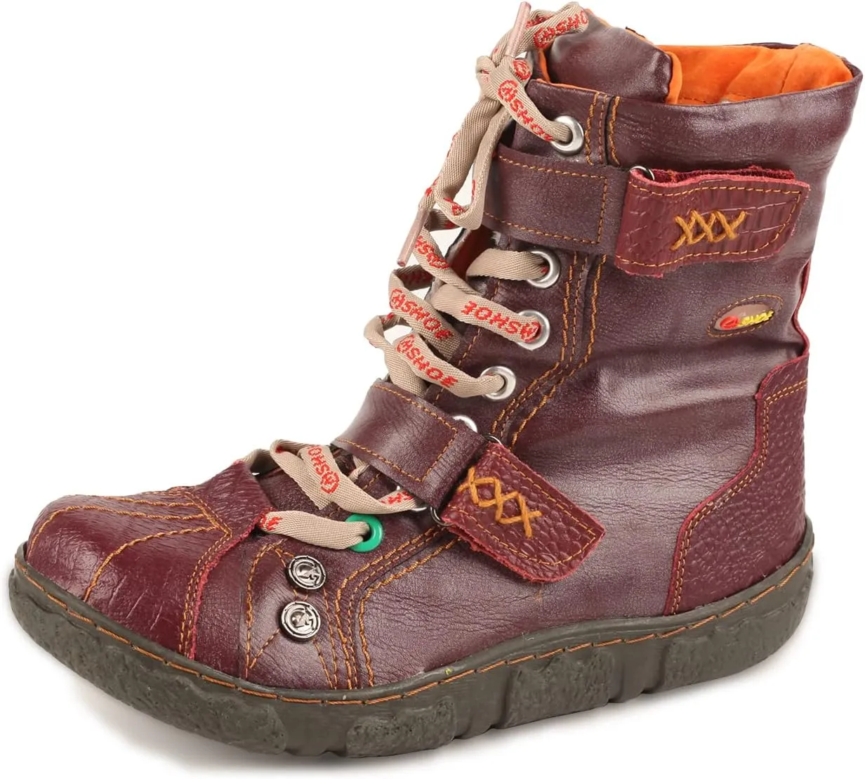 Lace-Up PU Leather Boots Flat Women's Snow Boots with Fur Lining